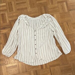 Striped Cream Button-Up Blouse